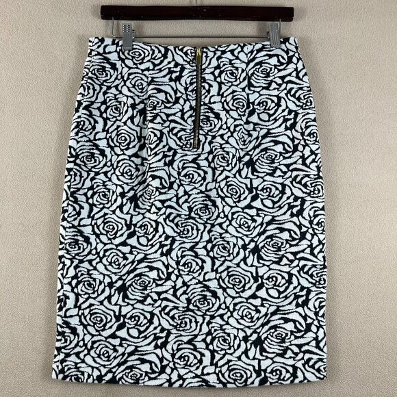 Philosophy Rep Women Pencil Skirt 8 Black White Floral Jacquard Timeless Career - Picture 3 of 6